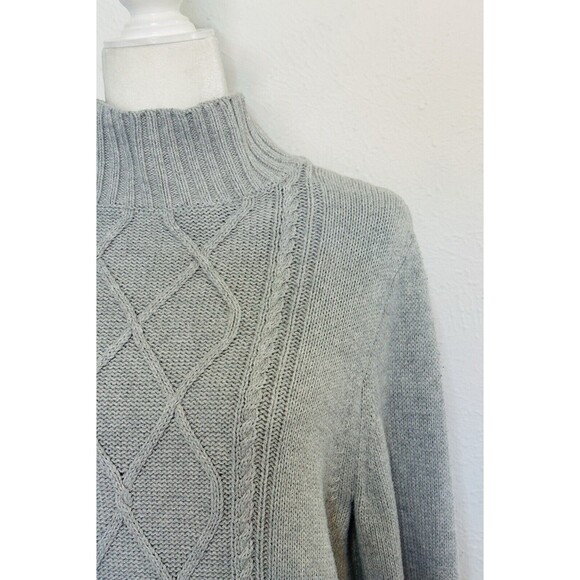 J. Crew Women Size L Mockneck Center Cable Knit Fisherman Sweater Winter Staple - Picture 4 of 11